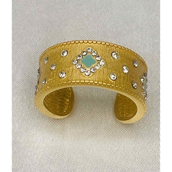 Gold 14k Overlay adjustable ring with crystals and turquoise inlay - Picture 4 of 4